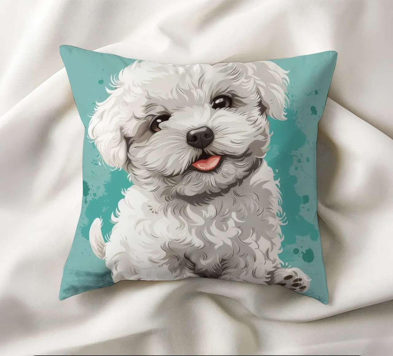 Un soffice compagno: L'adorabile fascino di un Bichon Frise cuscino da DesignDoodle