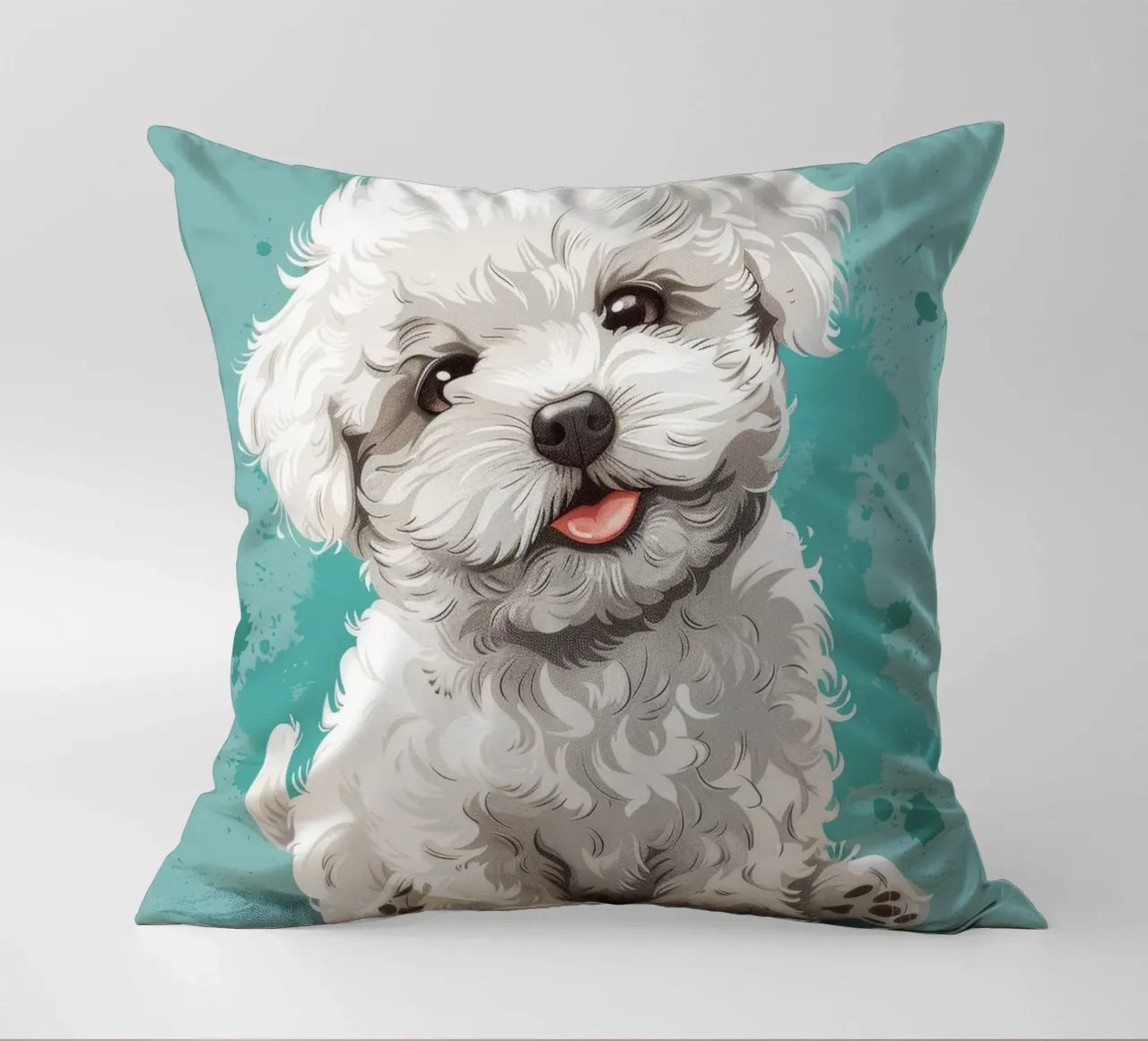 Un soffice compagno: L'adorabile fascino di un Bichon Frise cuscino da DesignDoodle