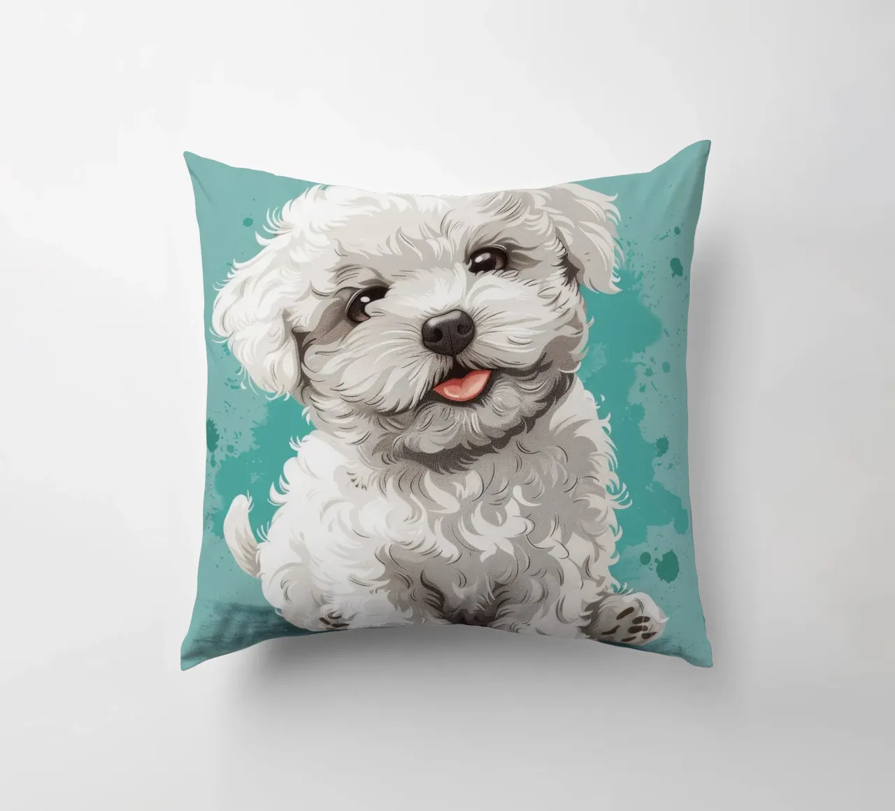 Un soffice compagno: L'adorabile fascino di un Bichon Frise cuscino da DesignDoodle