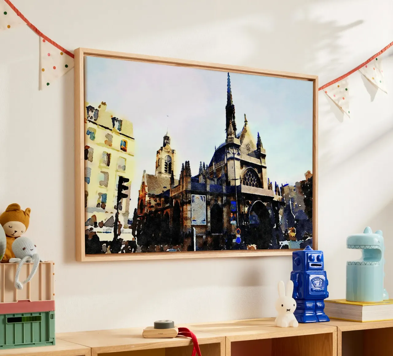 Eine Kirche in Paris Leinwand mit Schattenfugenrahmen von Massimo Frascogna