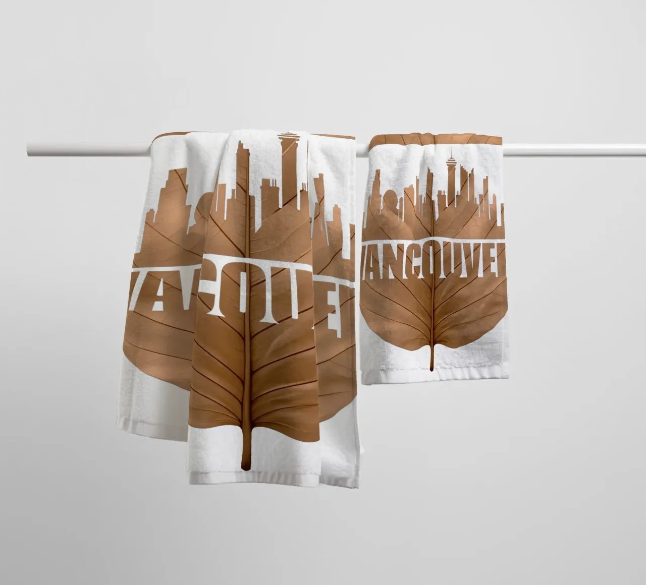 ilustrazione di taglio delle foglie dello skyline della città di vancouver asciugamano da bagno da kahfiza
