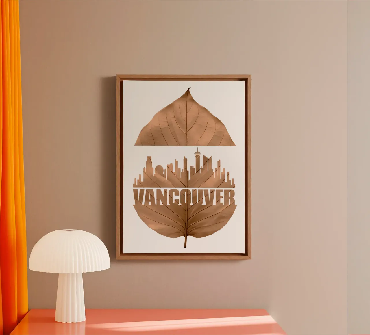 ilustrazione di taglio delle foglie dello skyline della città di vancouver tela con Cornice a cassetta da kahfiza