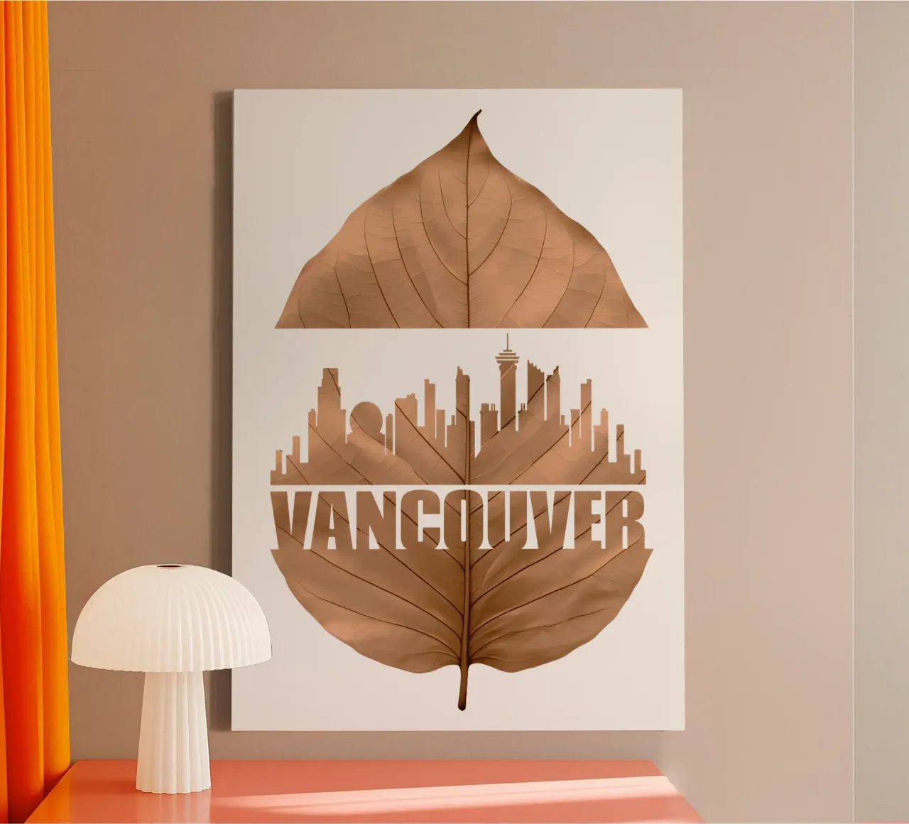 ilustrazione di taglio delle foglie dello skyline della città di vancouver tela con Cornice a cassetta da kahfiza