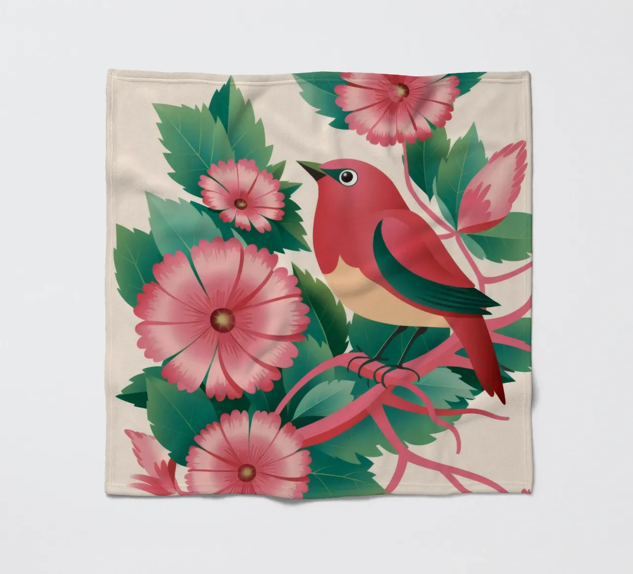 Fiori d'uccello rosa coperta in pile da Pan Denim