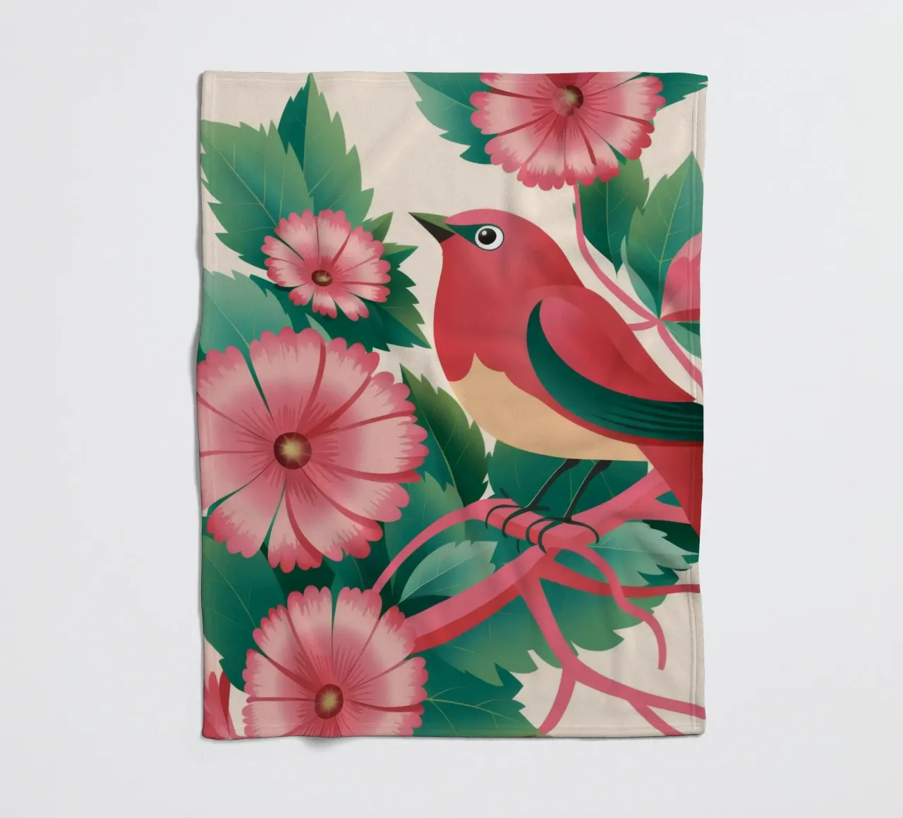 Fiori d'uccello rosa coperta in pile da Pan Denim