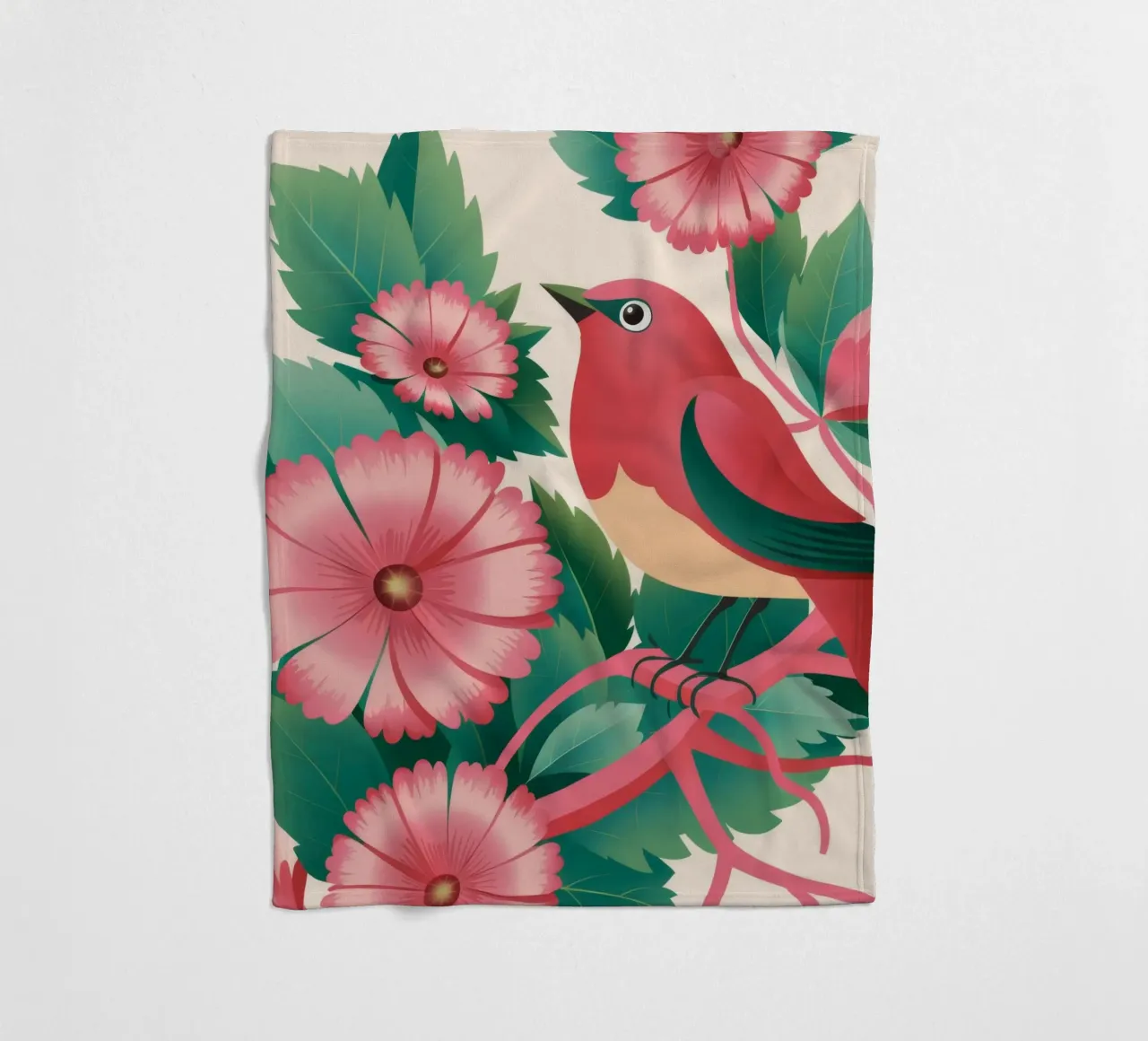 Fiori d'uccello rosa coperta in pile da Pan Denim