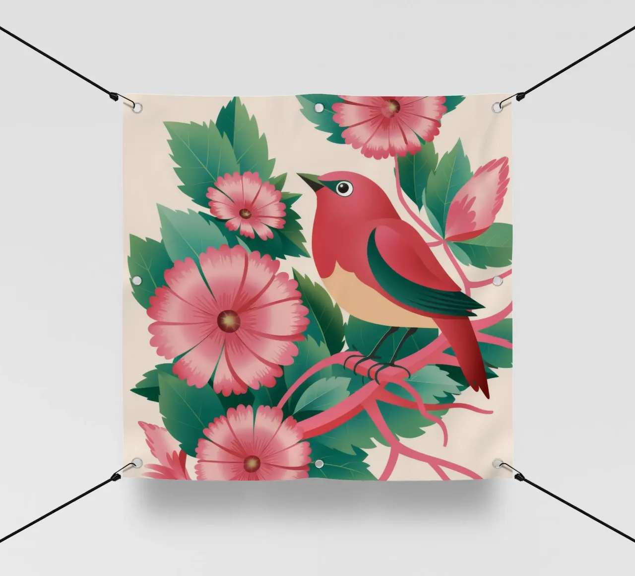 Fiori d'uccello rosa telo in pvc da Pan Denim