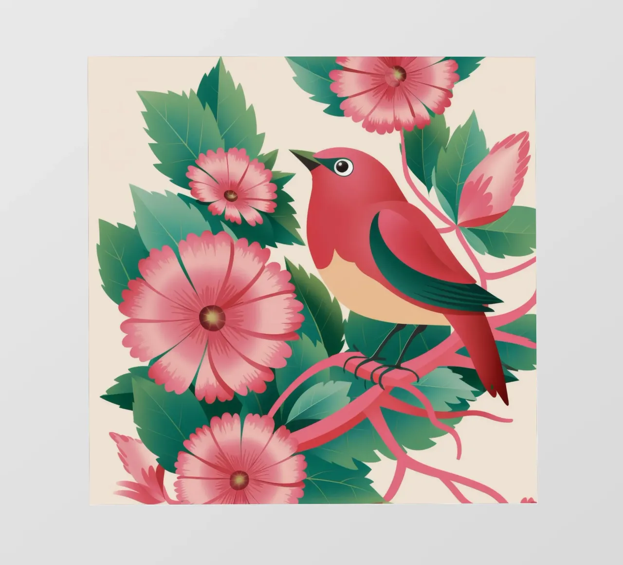 Fiori d'uccello rosa telo in pvc da Pan Denim