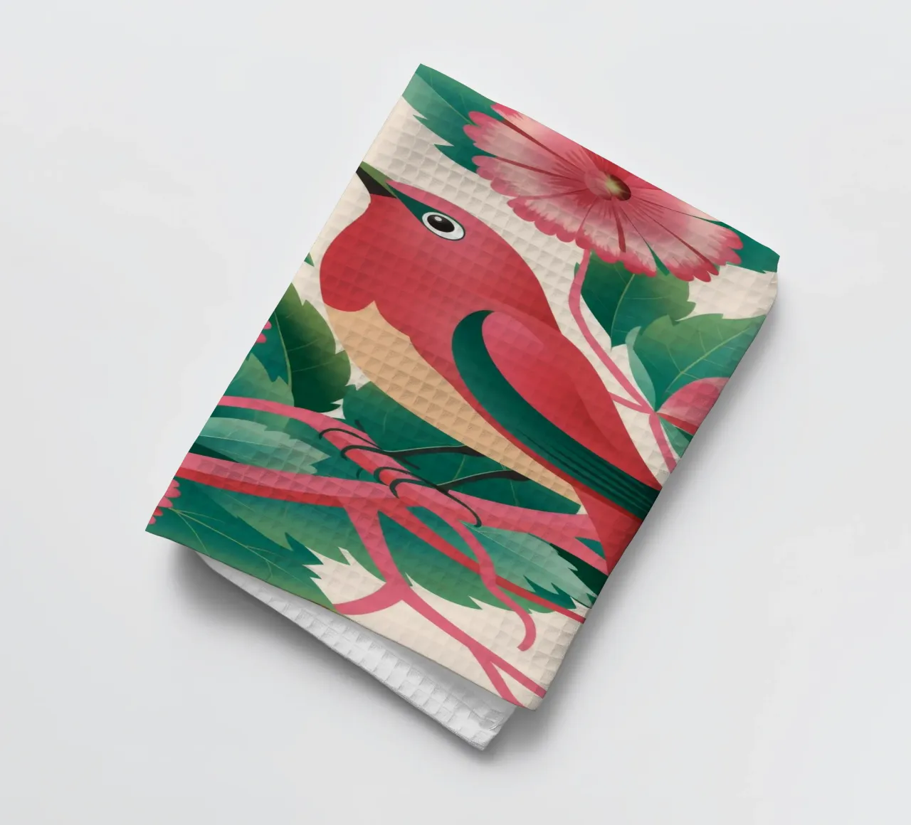 Fiori d'uccello rosa canovaccio da cucina da Pan Denim