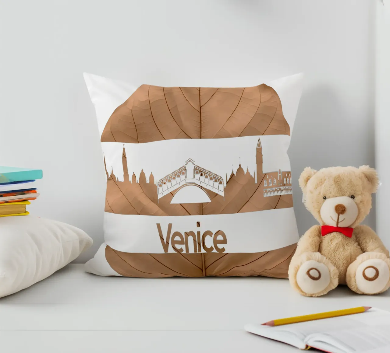 skyline della città di venezia taglio di foglie ilustrazione cuscino da kahfiza
