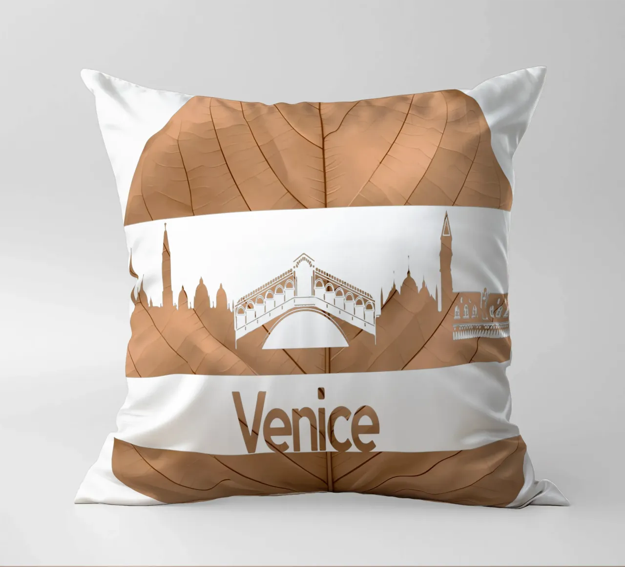 skyline della città di venezia taglio di foglie ilustrazione cuscino da kahfiza