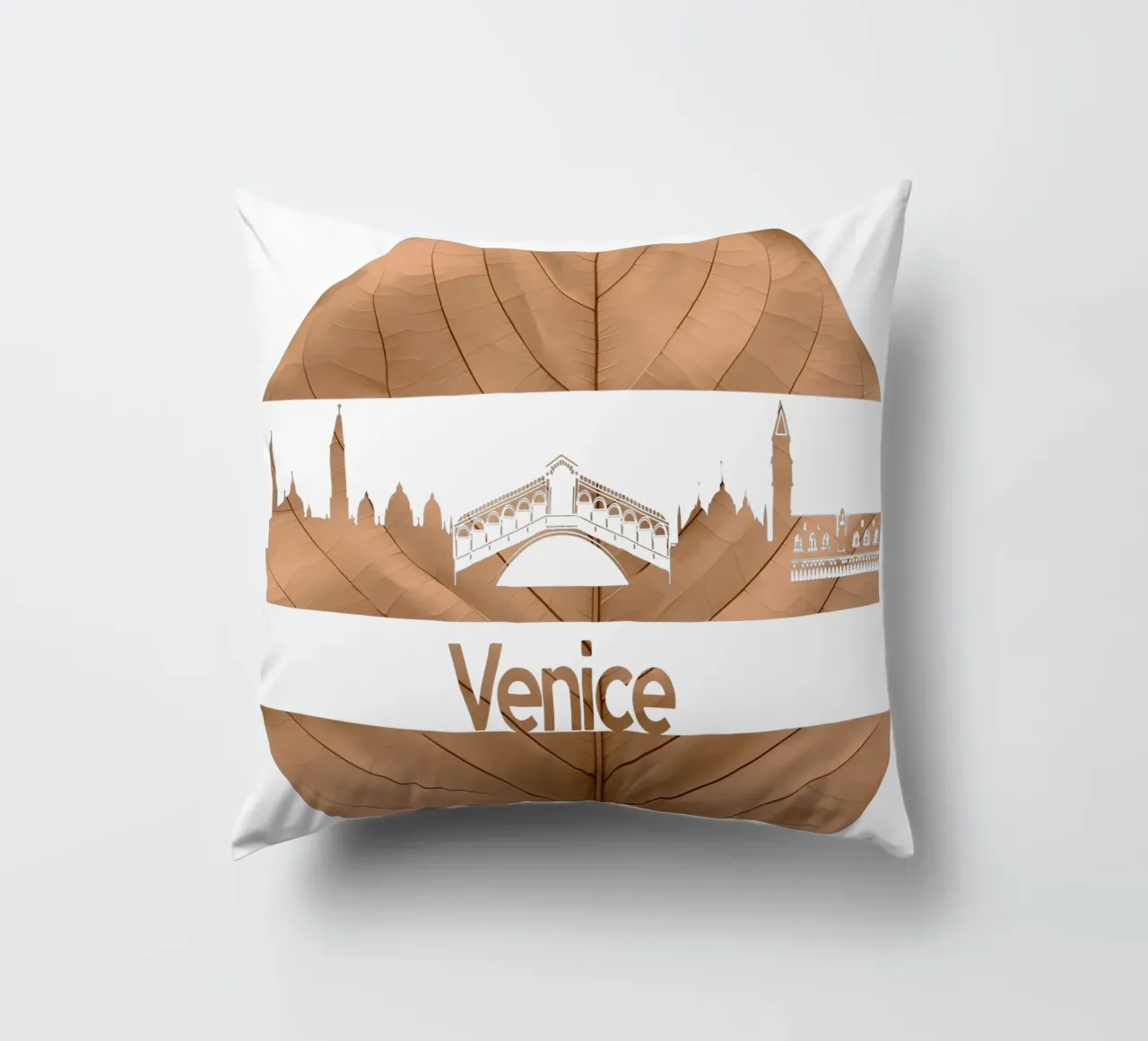 skyline della città di venezia taglio di foglie ilustrazione cuscino da kahfiza