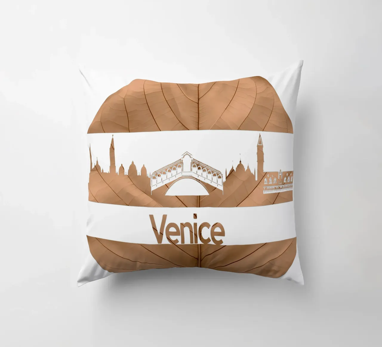 skyline della città di venezia taglio di foglie ilustrazione cuscino da kahfiza