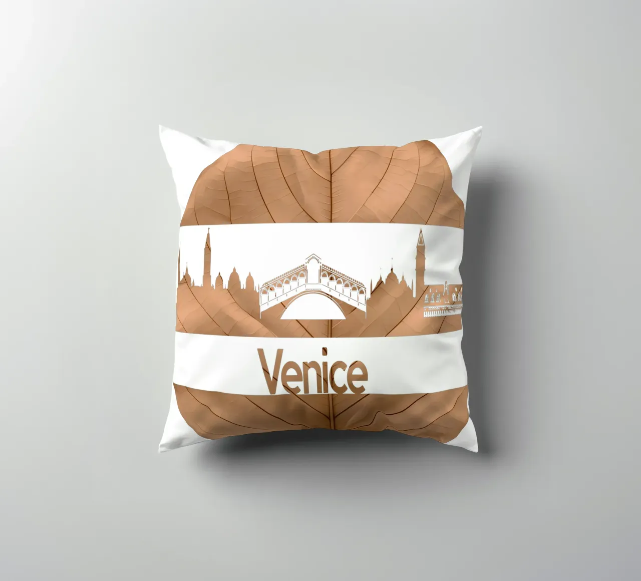 skyline della città di venezia taglio di foglie ilustrazione cuscino da kahfiza