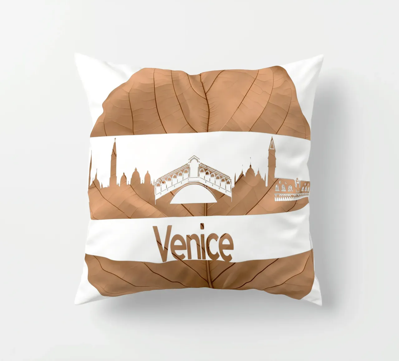 skyline della città di venezia taglio di foglie ilustrazione cuscino da kahfiza