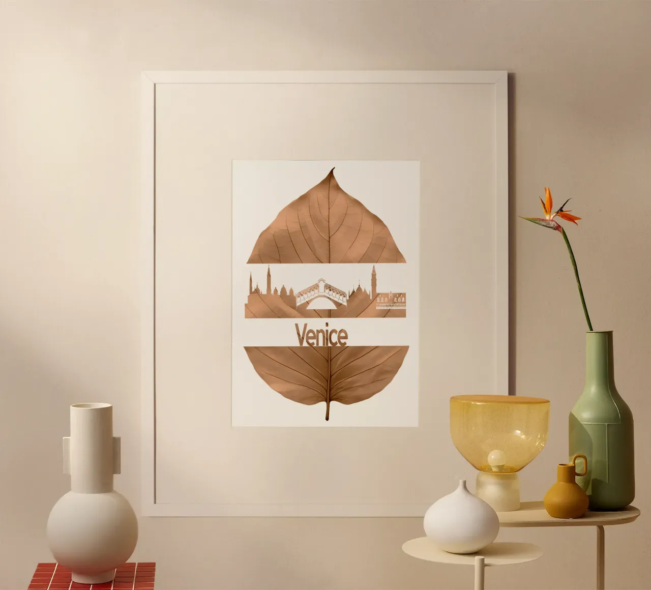 skyline della città di venezia taglio di foglie ilustrazione carta hahnemühle da kahfiza