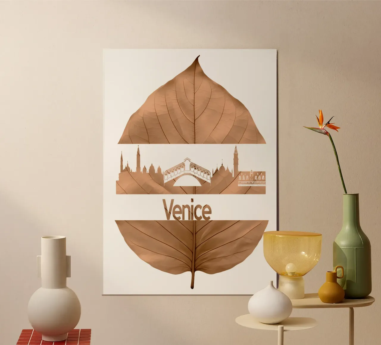skyline della città di venezia taglio di foglie ilustrazione carta hahnemühle da kahfiza