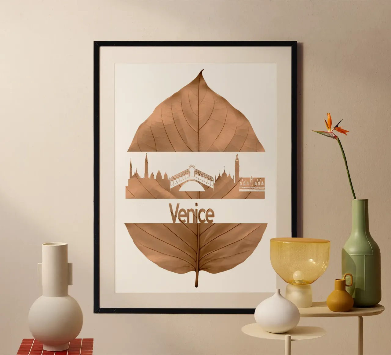 skyline della città di venezia taglio di foglie ilustrazione carta hahnemühle da kahfiza
