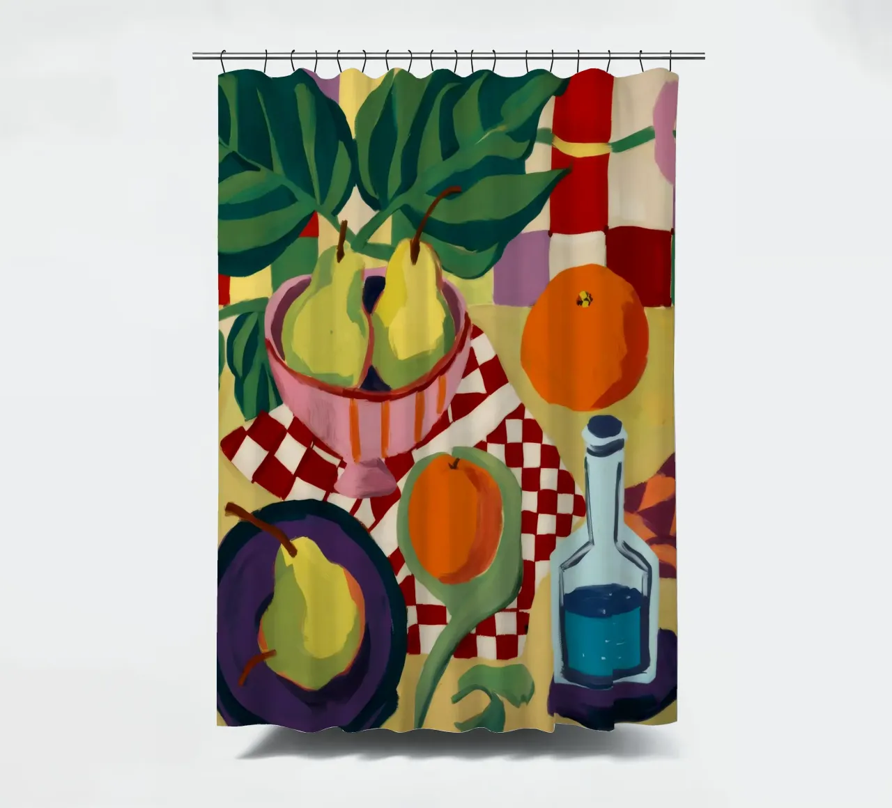 Gingham Bottle Serenity shower curtain by Fable Tempa