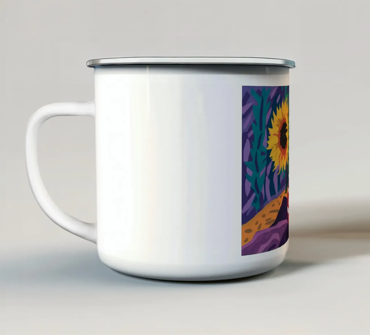 Vaso rosso a forma di girasole tazza in smalto da Pan Denim