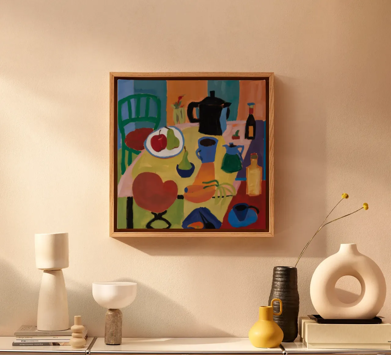 Primary Joyful Chaos canvas with Floater frame by Fable Tempa