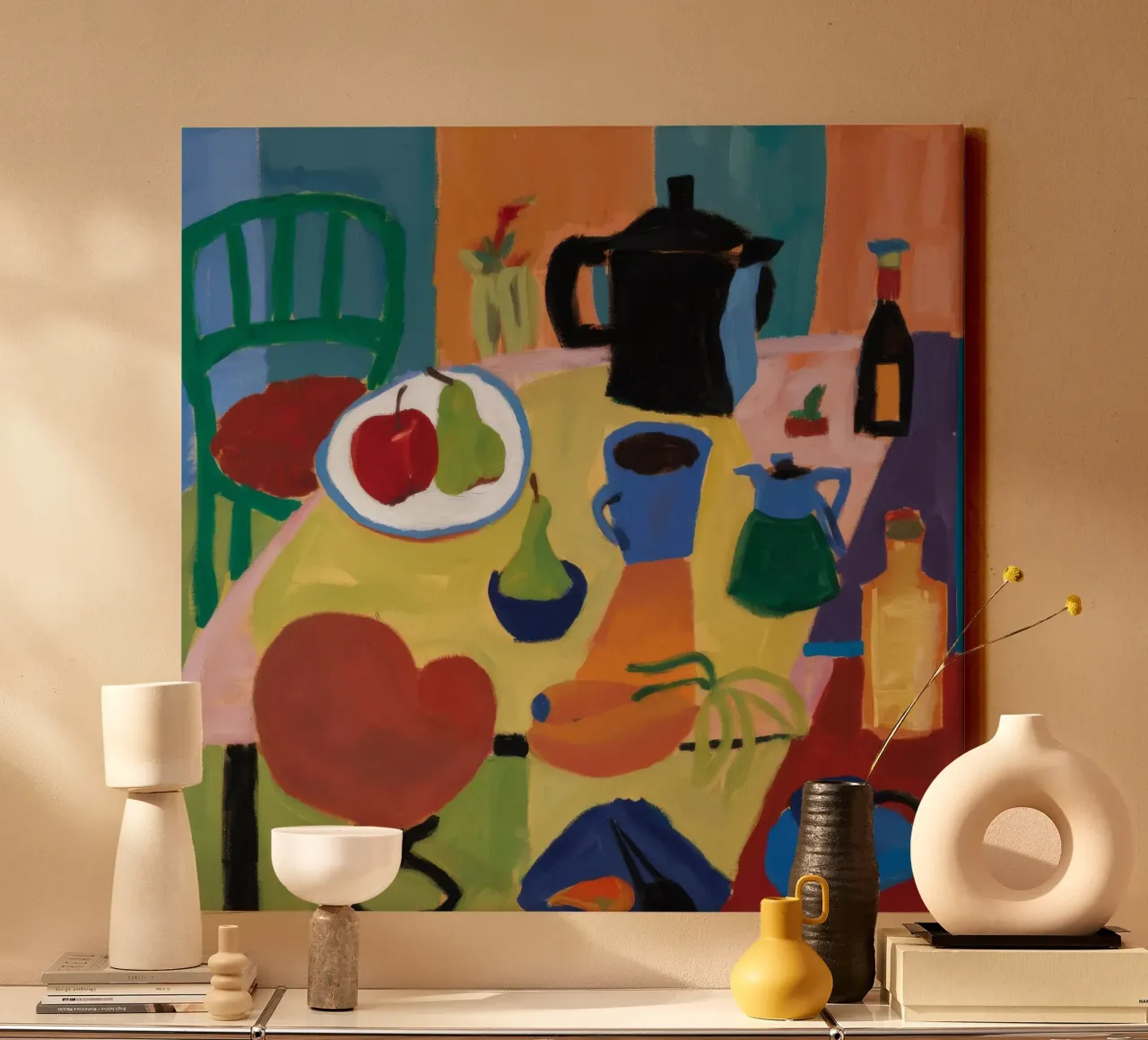 Primary Joyful Chaos canvas with Floater frame by Fable Tempa
