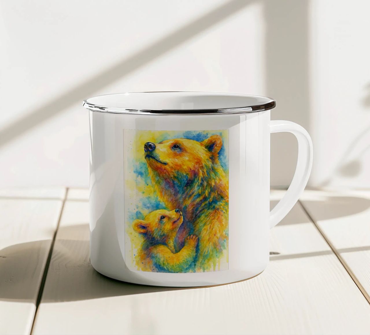 orso e cubo pittura colorata tazza in smalto da toegoe