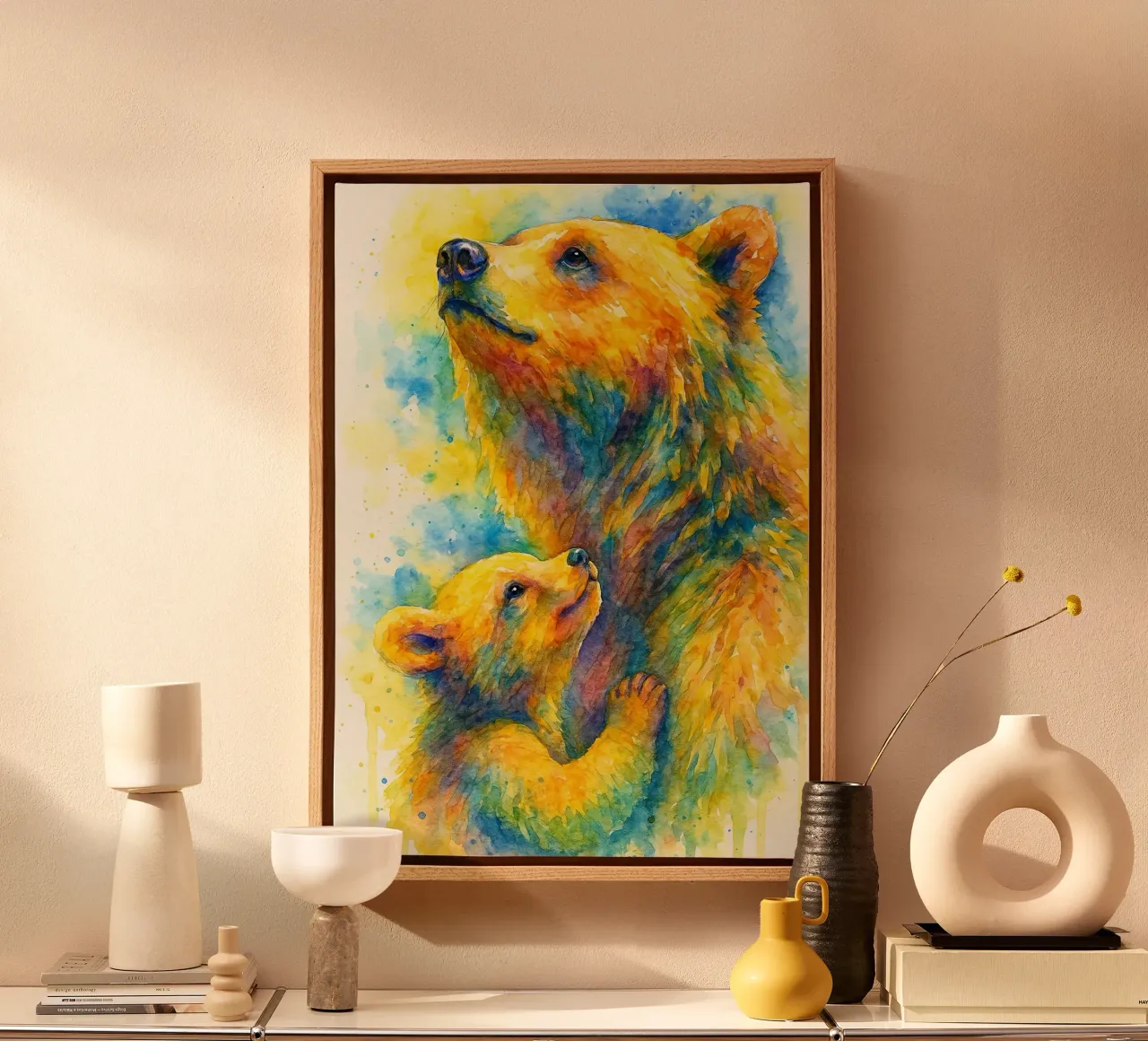 orso e cubo pittura colorata tela con Cornice a cassetta da toegoe