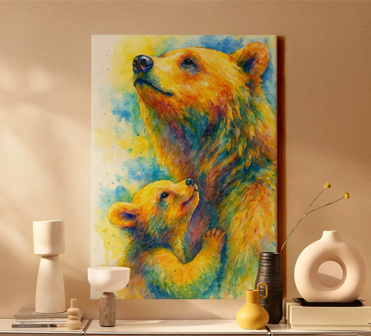 orso e cubo pittura colorata tela con Cornice a cassetta da toegoe