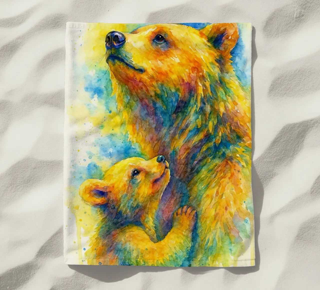 orso e cubo pittura colorata telo mare da toegoe