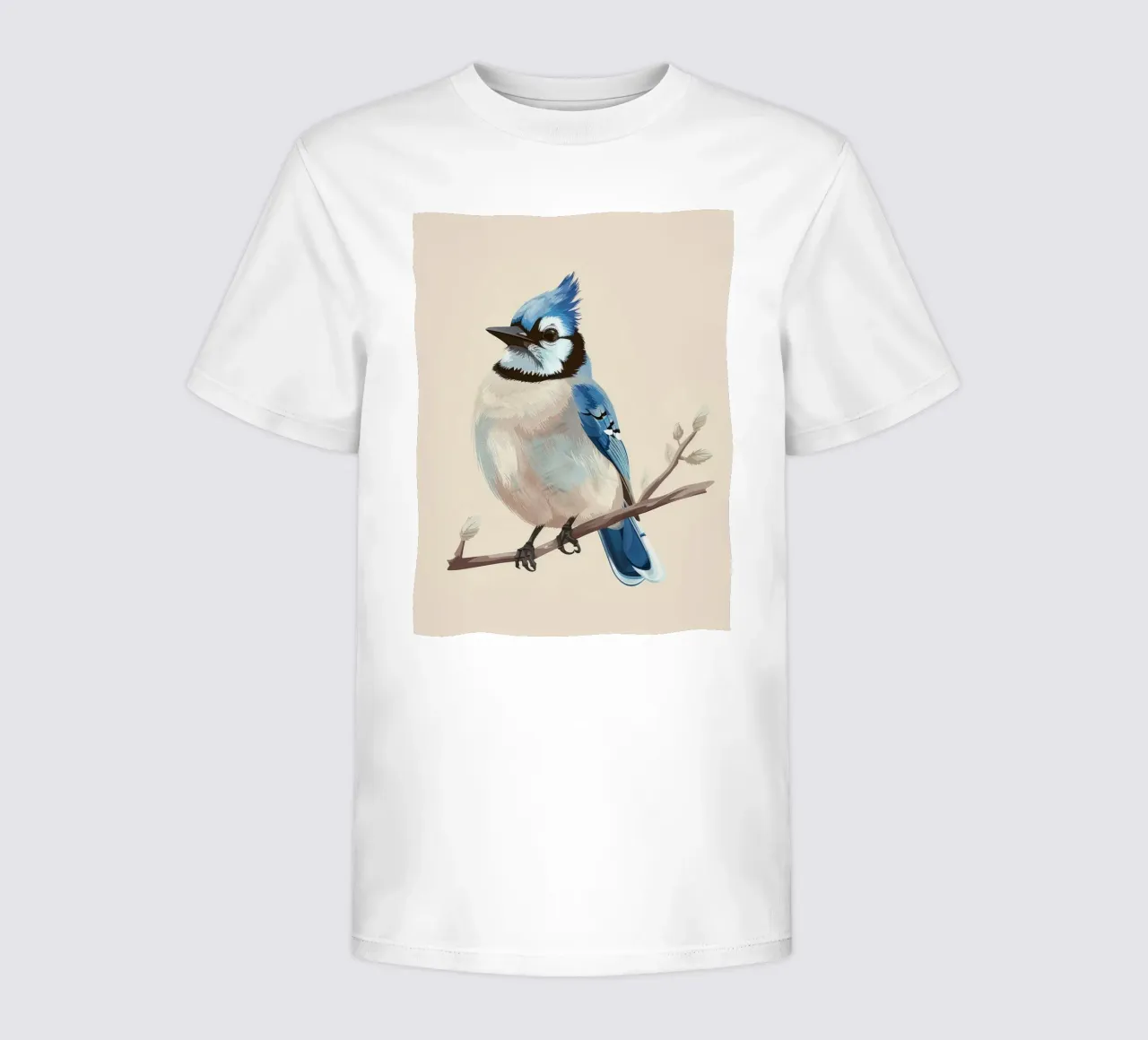Serenity in Blue: A Stylish Blue Jay in Nature kids t-shirt by DesignDoodle