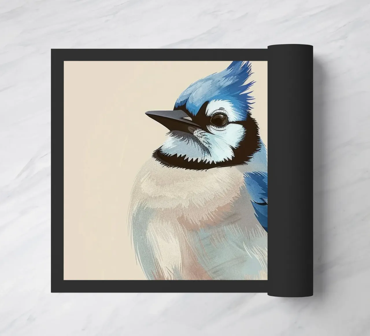 Serenity in Blue: A Stylish Blue Jay in Nature doormat by DesignDoodle