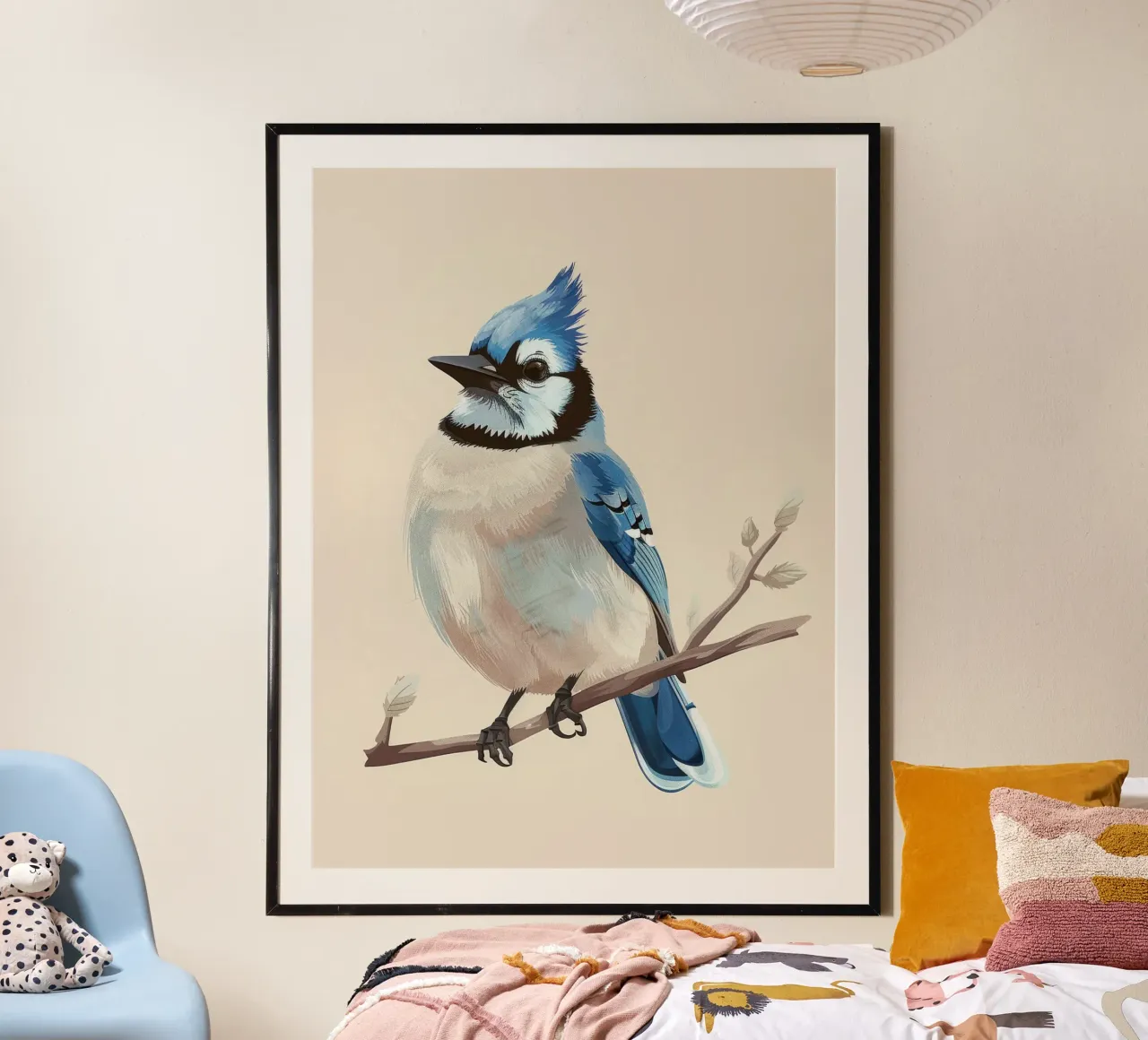 Sérénité en bleu : Un geai bleu élégant dans la nature hahnemühle de DesignDoodle