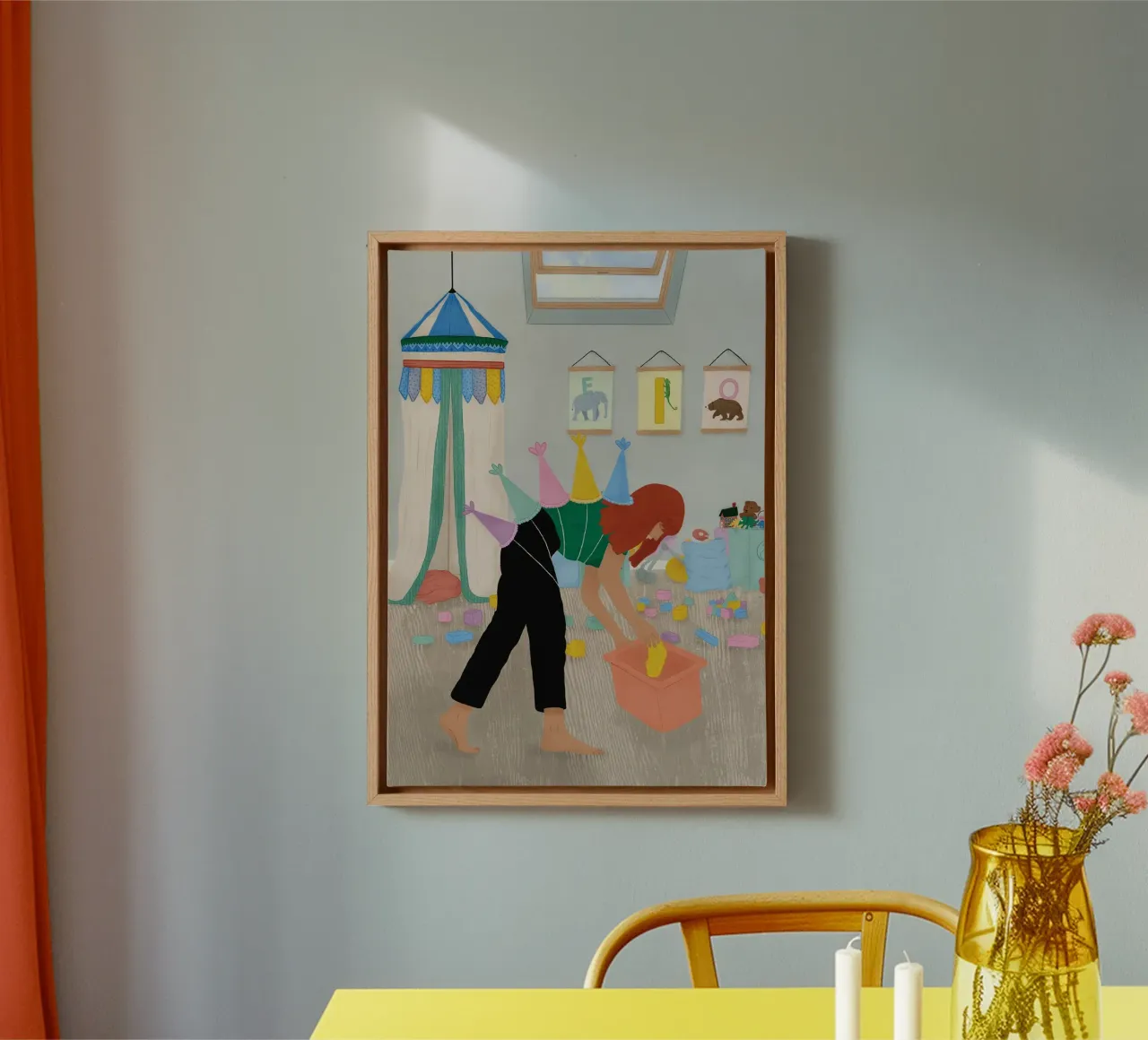 speelkamer schoonmaken kinderkamer canvas met Baklijst van maluniq
