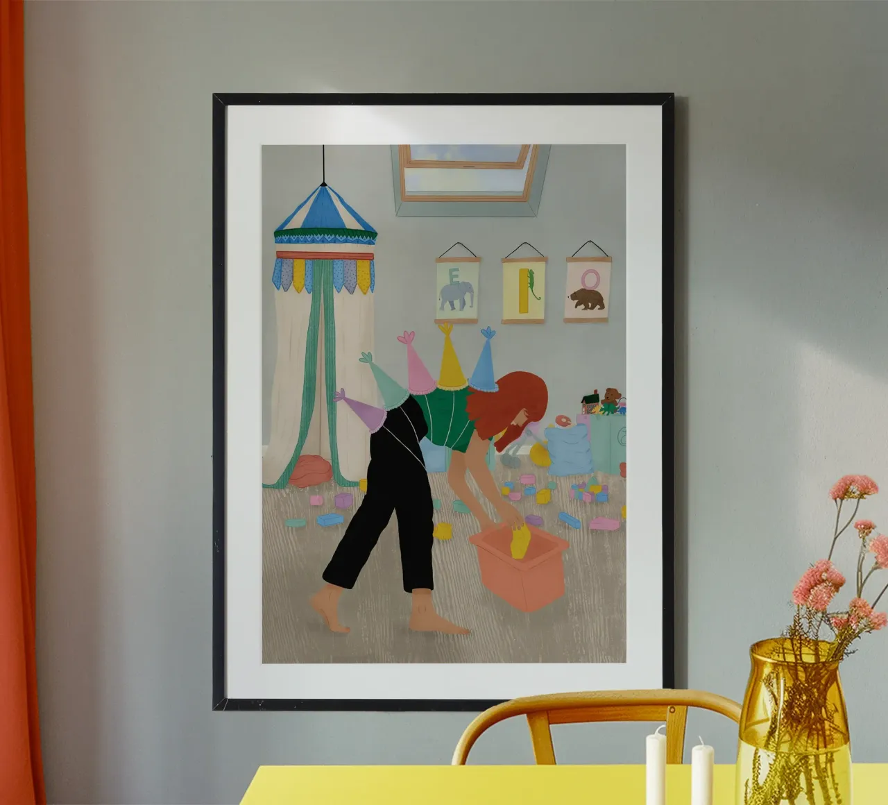 pulizia della stanza dei bambini poster con telaio in alluminio da maluniq