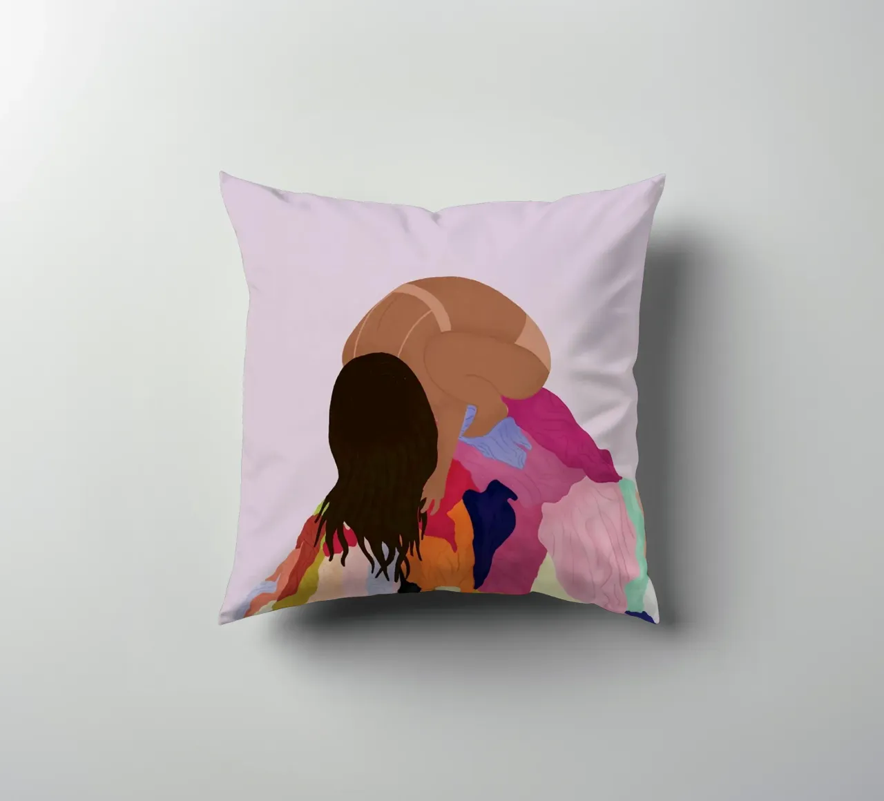 donna capelli ricci multicolore cuscino da maluniq