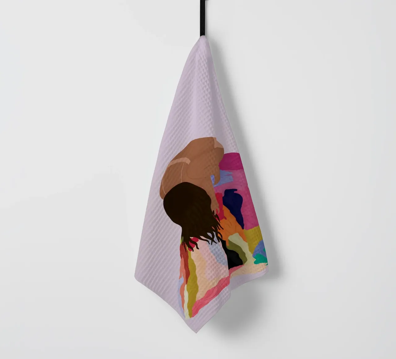 donna capelli ricci multicolore canovaccio da cucina da maluniq