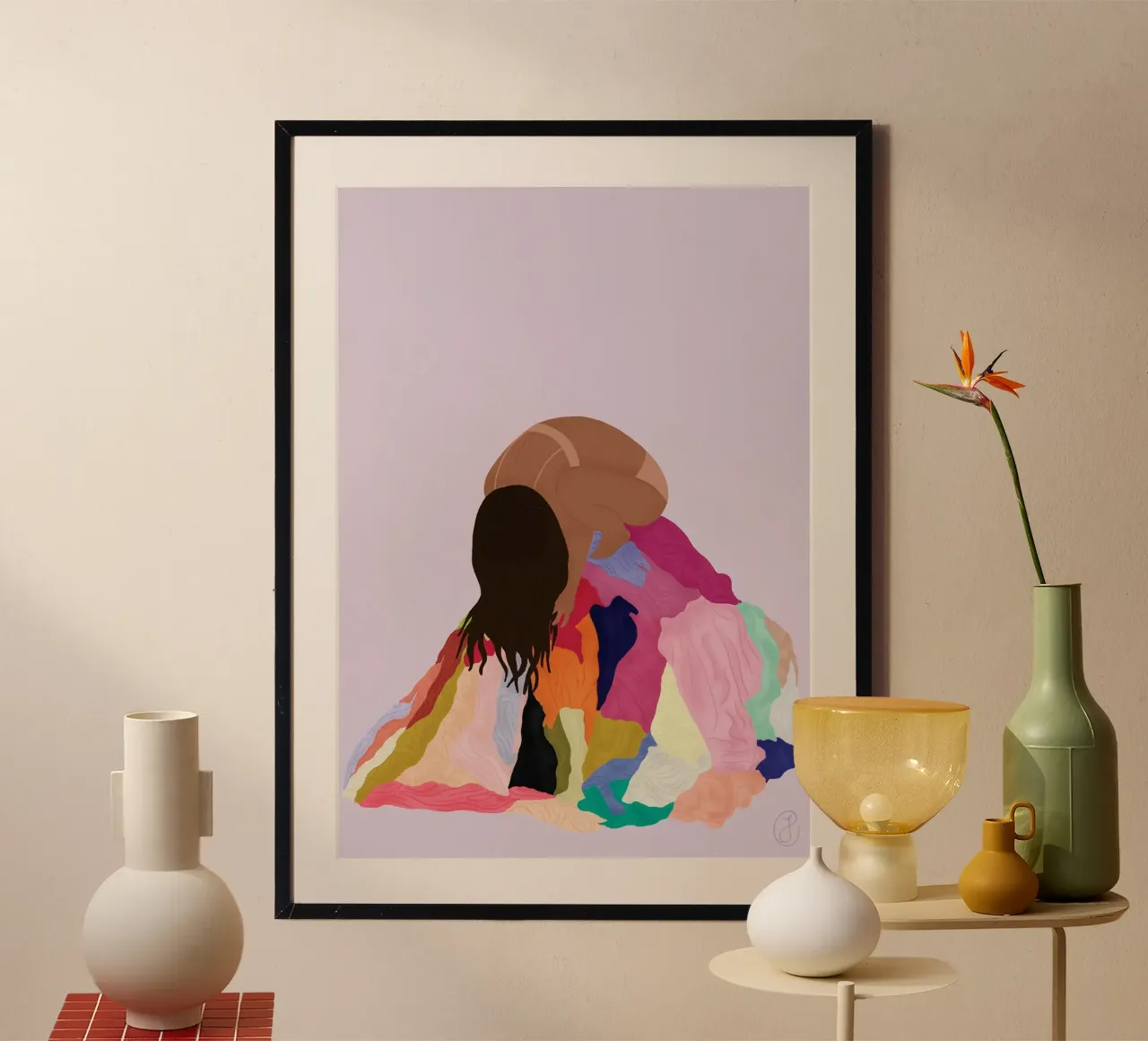 donna capelli ricci multicolore carta hahnemühle da maluniq