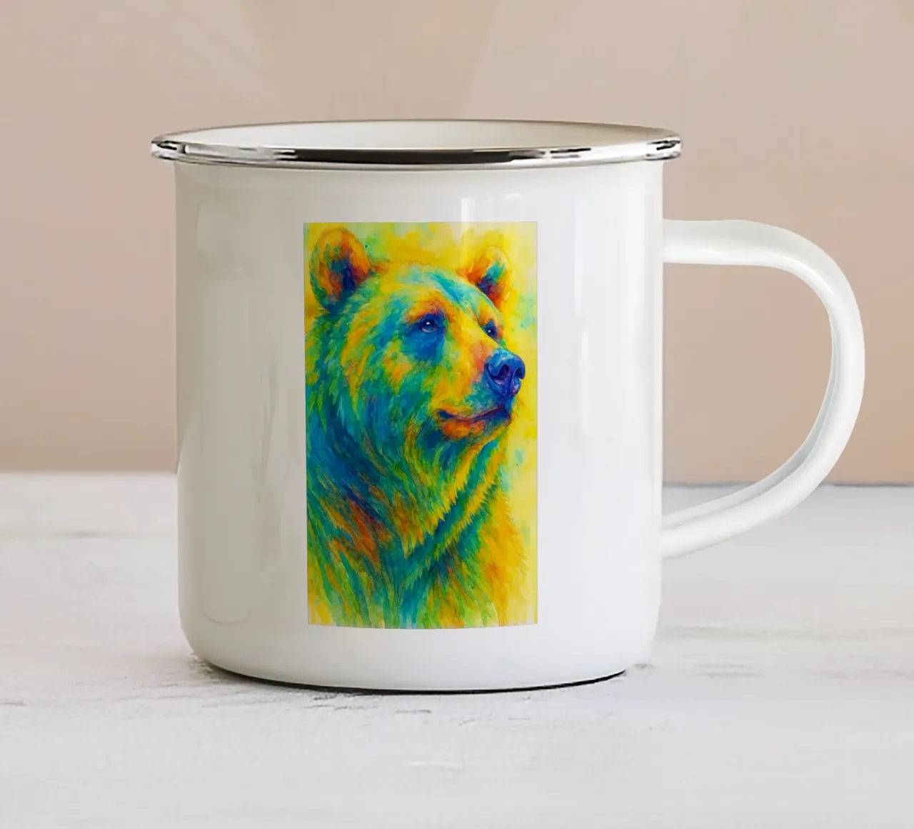 orso pittura colorata tazza in smalto da toegoe