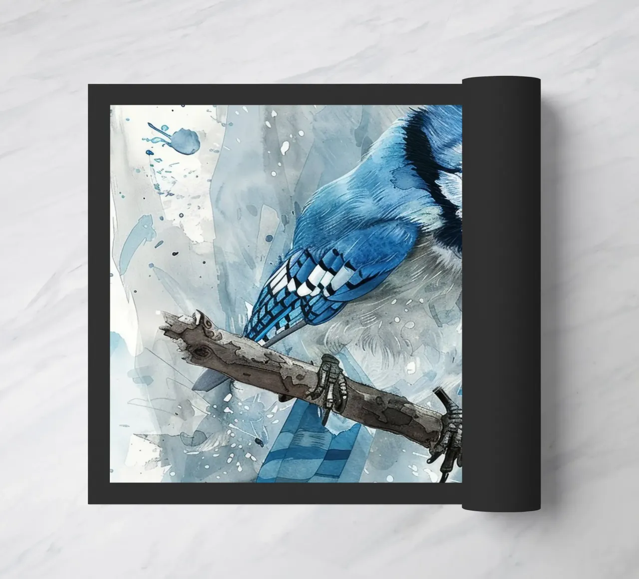 The Blue Jay's Stare: Bold and Bright on the Branch doormat by DesignDoodle