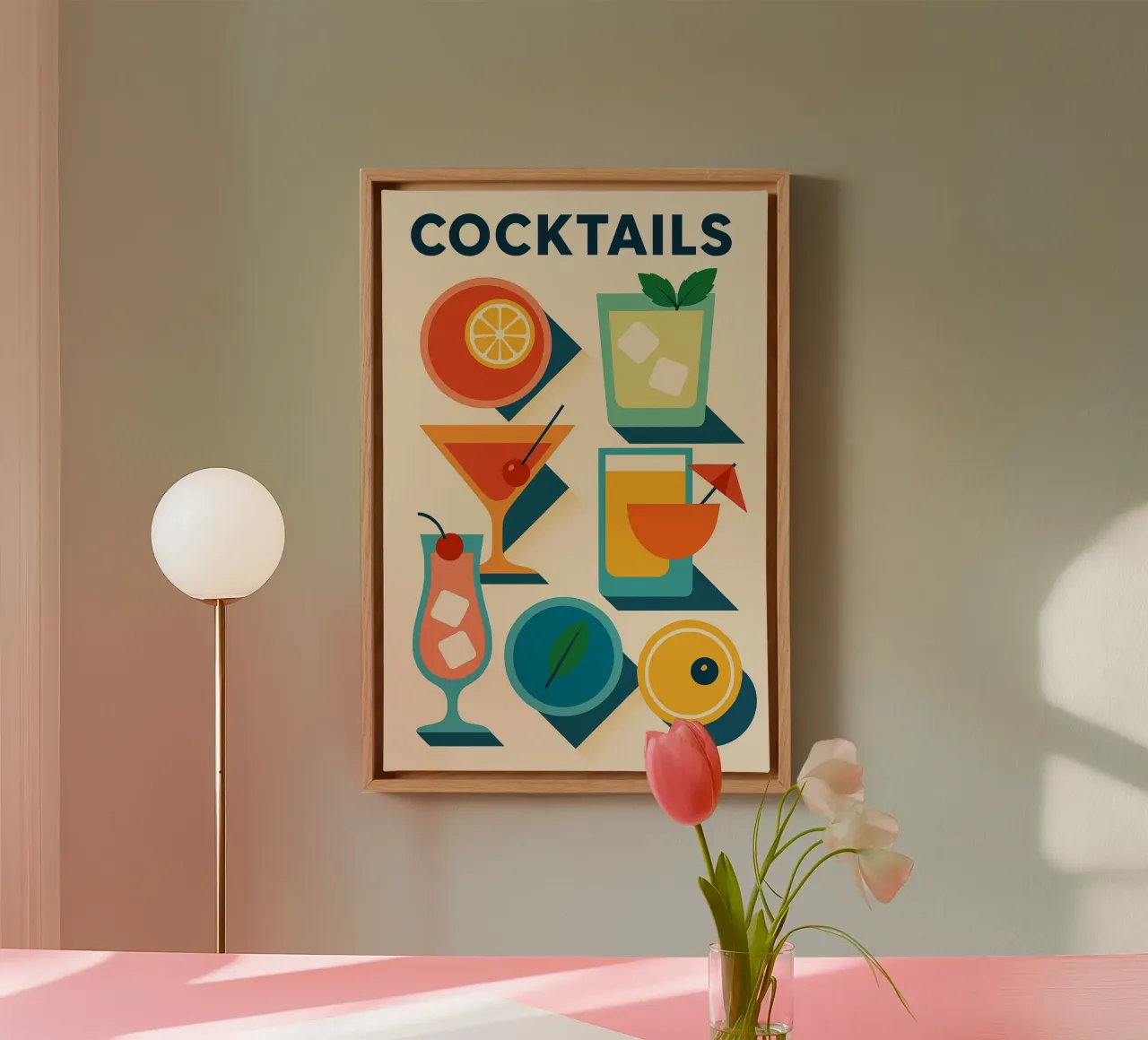 COCKTAILS - Il poster cocktail di design con sfumature grafiche tela con Cornice a cassetta da Boissons - Affiches & posters - Retro