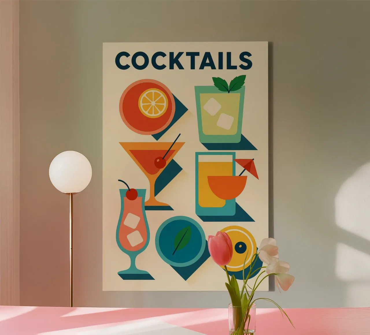 COCKTAILS - Il poster cocktail di design con sfumature grafiche tela con Cornice a cassetta da Boissons - Affiches & posters - Retro