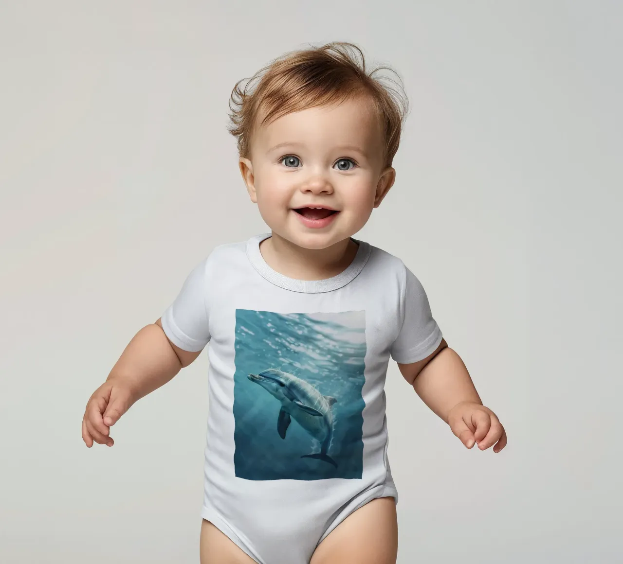 De vreugdevolle dolfijn: Dansen onder de golven babyrompertje korte mouwen van DesignDoodle
