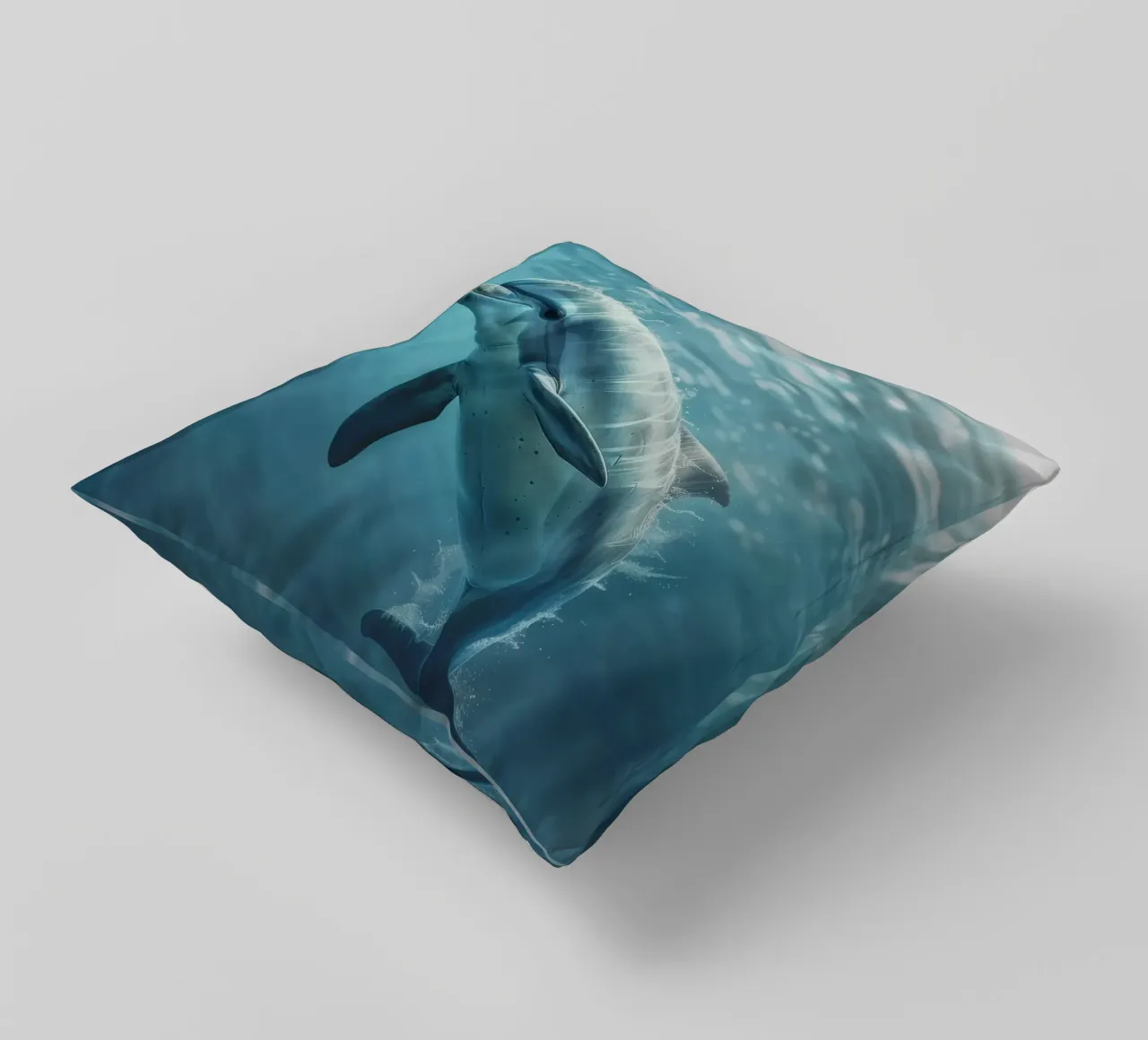 The Joyful Dolphin: Dancing Beneath the Waves decorative cushion by DesignDoodle