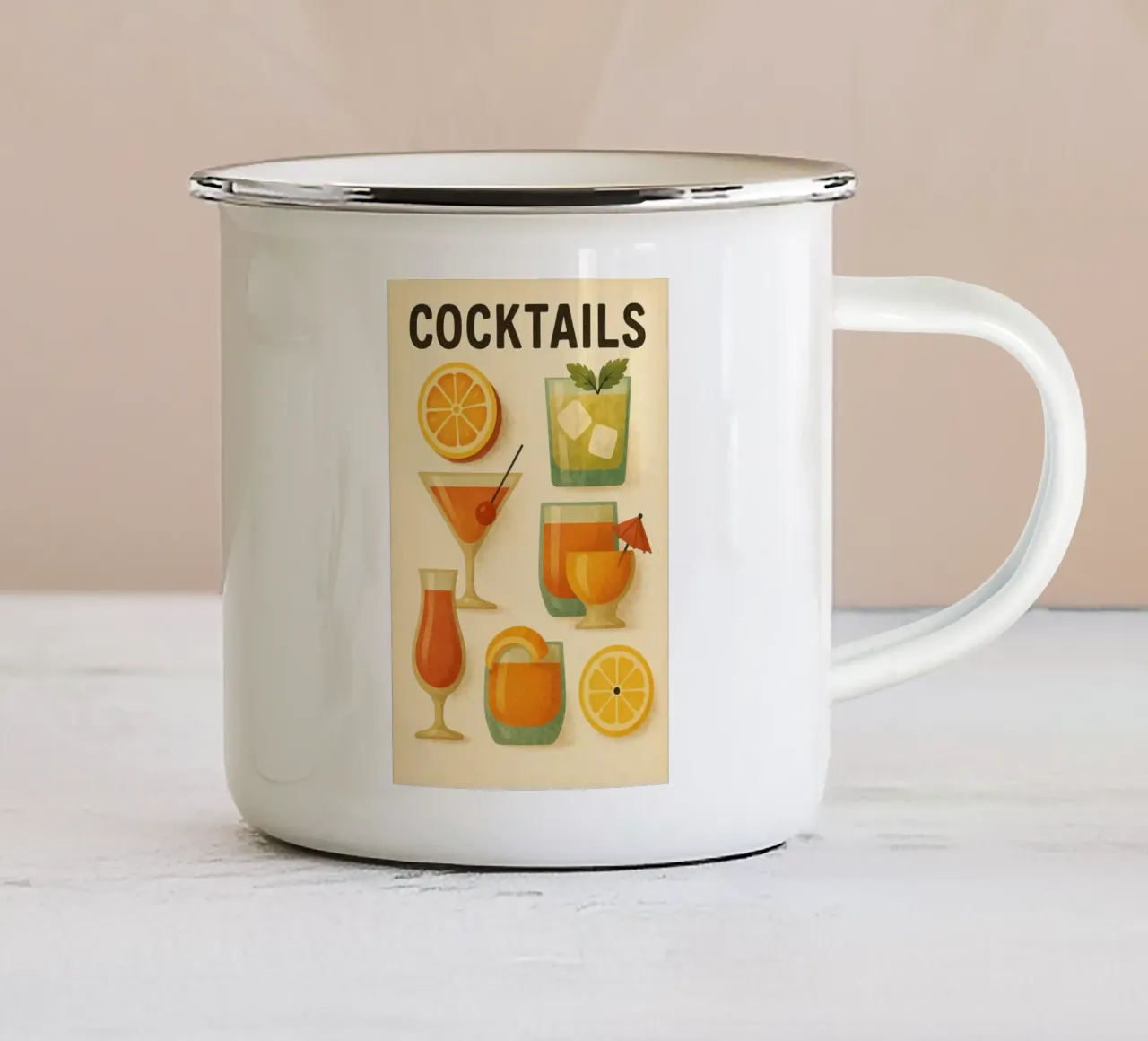 COCKTAILS - Il poster retrò con texture vintage tazza in smalto da Boissons - Affiches & posters - Retro