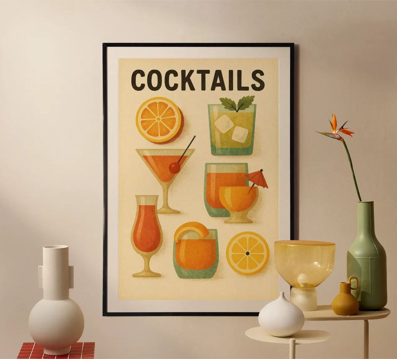 COCKTAILS - Il poster retrò con texture vintage poster con telaio in alluminio da Boissons - Affiches & posters - Retro