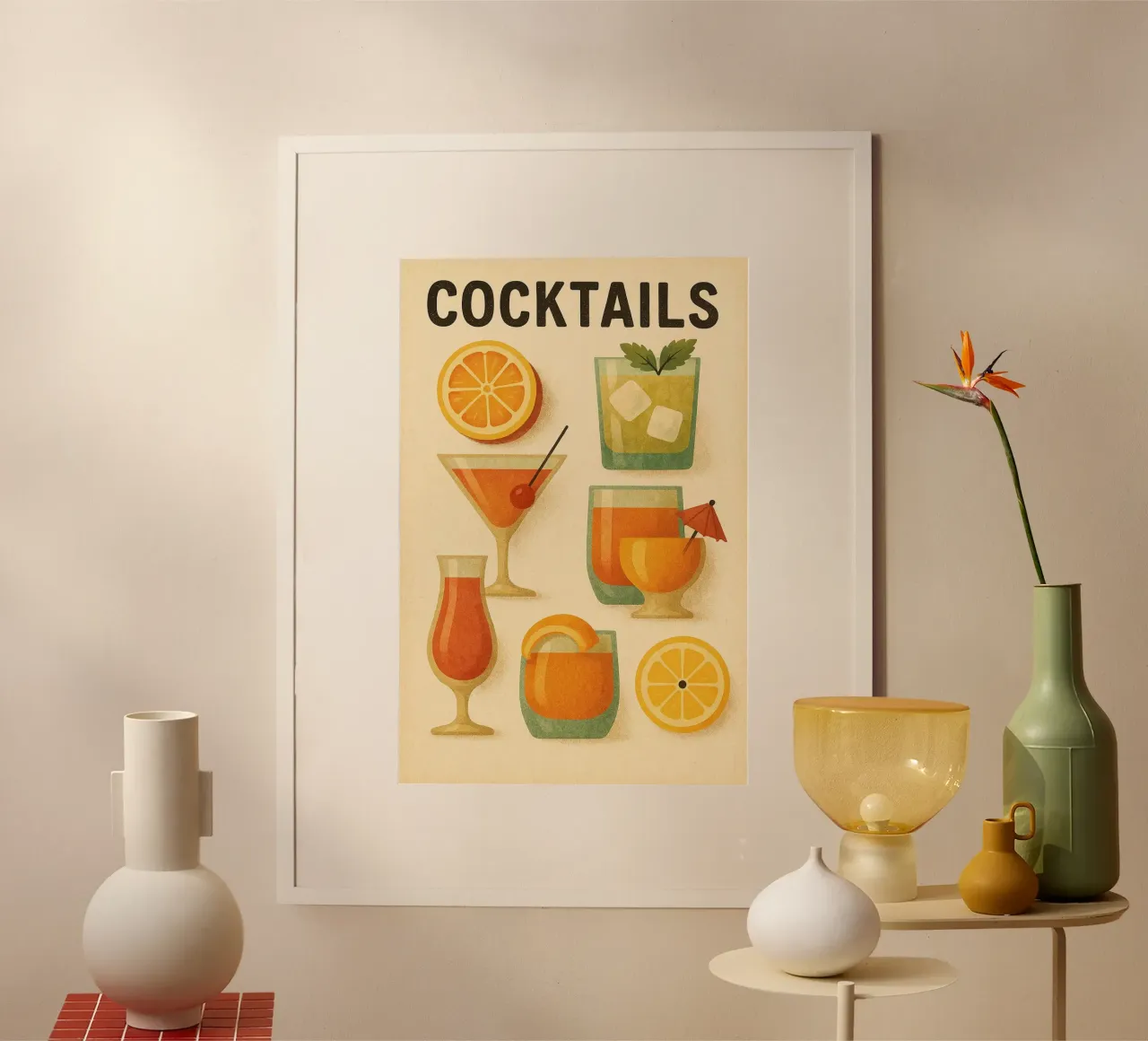 COCKTAILS - Il poster retrò con texture vintage poster con telaio in alluminio da Boissons - Affiches & posters - Retro