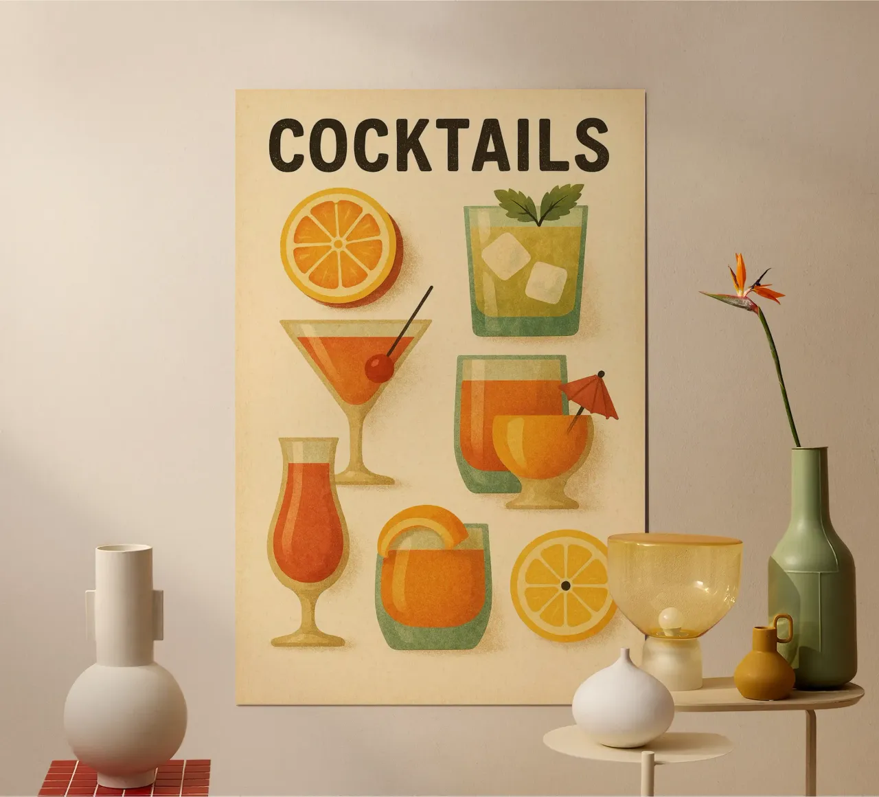 COCKTAILS - Il poster retrò con texture vintage poster con telaio in alluminio da Boissons - Affiches & posters - Retro