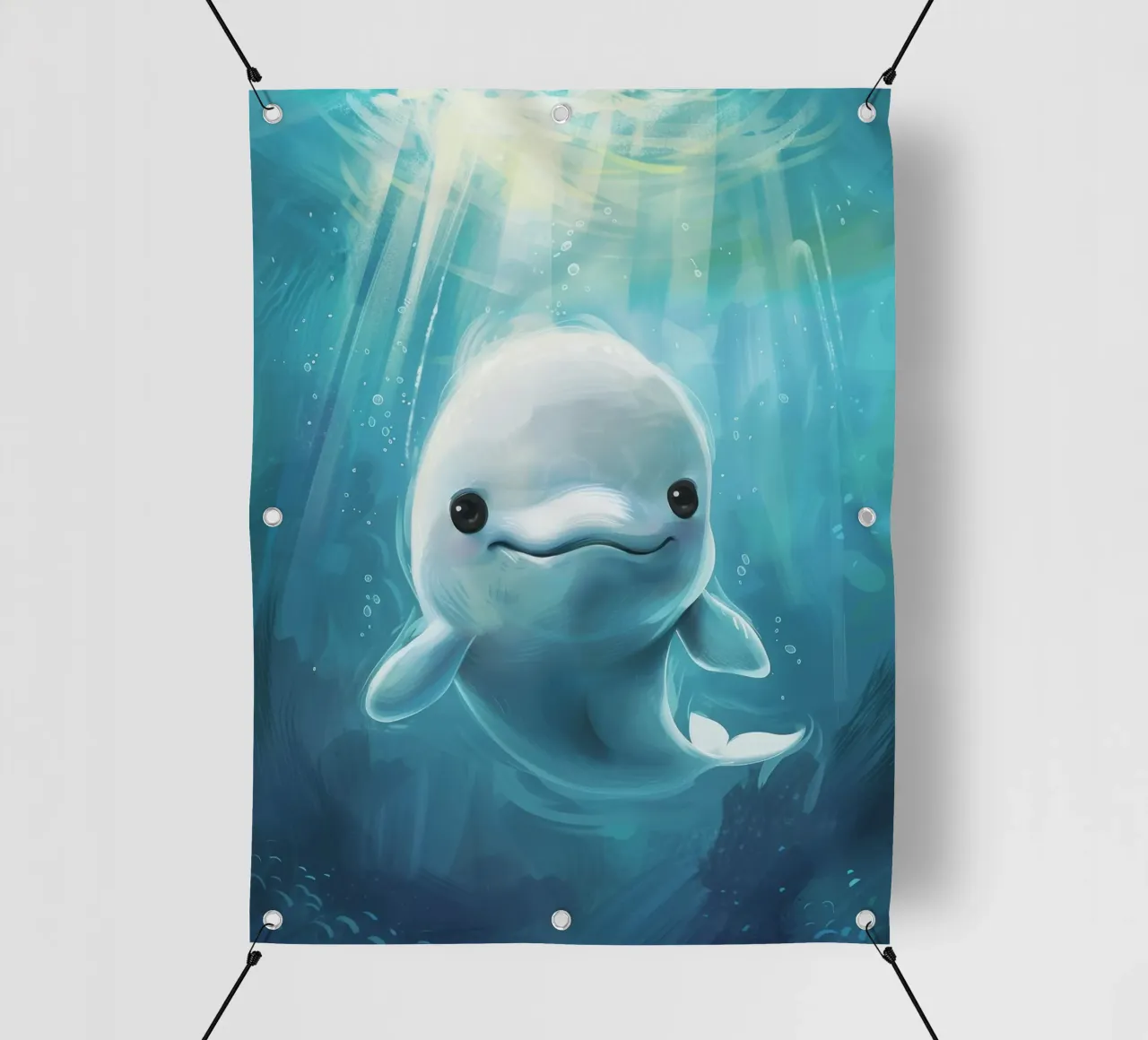 Innocence in the Deep: A Beluga Whale Calf in Blue Waters pvc cover by DesignDoodle