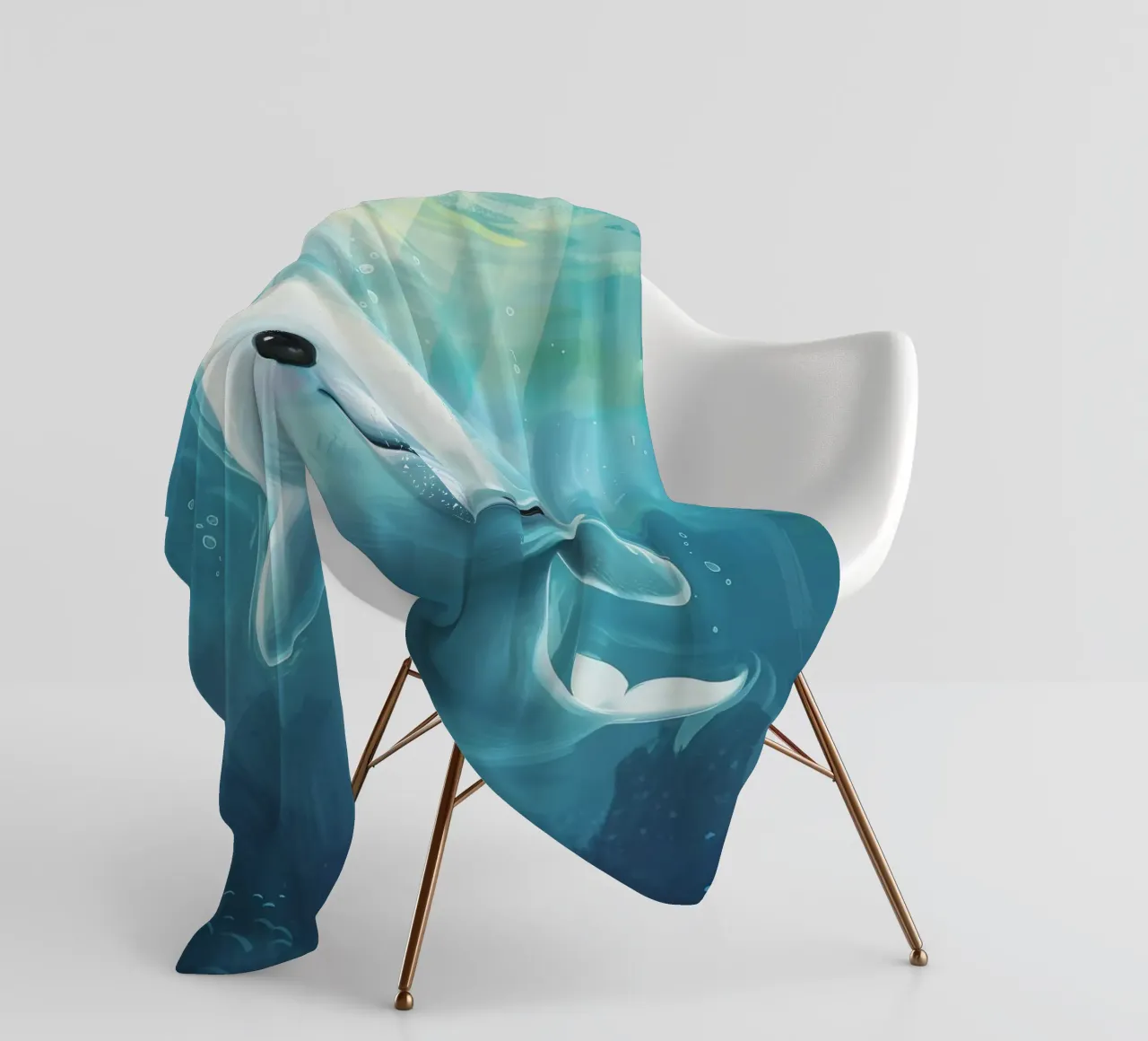 Innocenza negli abissi: un cucciolo di balena beluga in acque blu coperta in pile da DesignDoodle